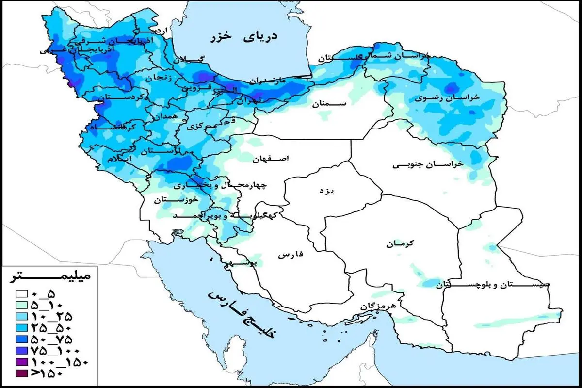 استان‌های شمالی، غربی و جنوب غربی، پر بارش‌ترین استان‌های کشور در هفته جاری