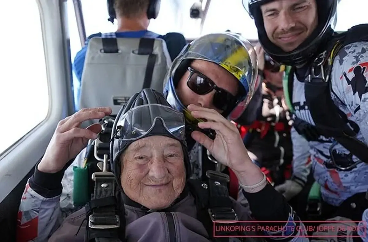 ببینید | لحظه سقوط آزاد مادربزرگ ۱۰۳ ساله از ارتفاع ۵۰۰۰ متری 